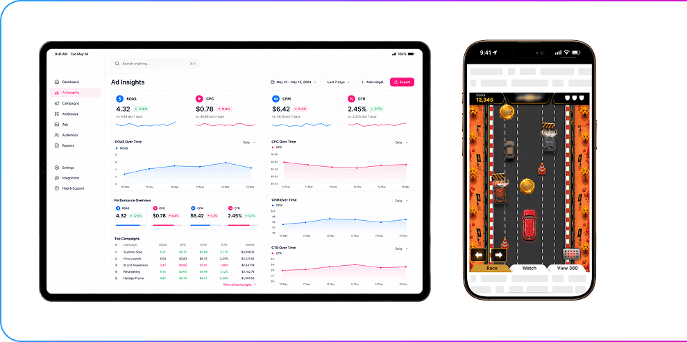 novoVDO analytics dashboard showing live campaign performance